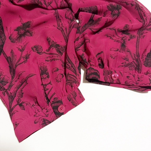 Loft Butterfly Floral Tie Neck Chiffon Blouse - Picture 8 of 10